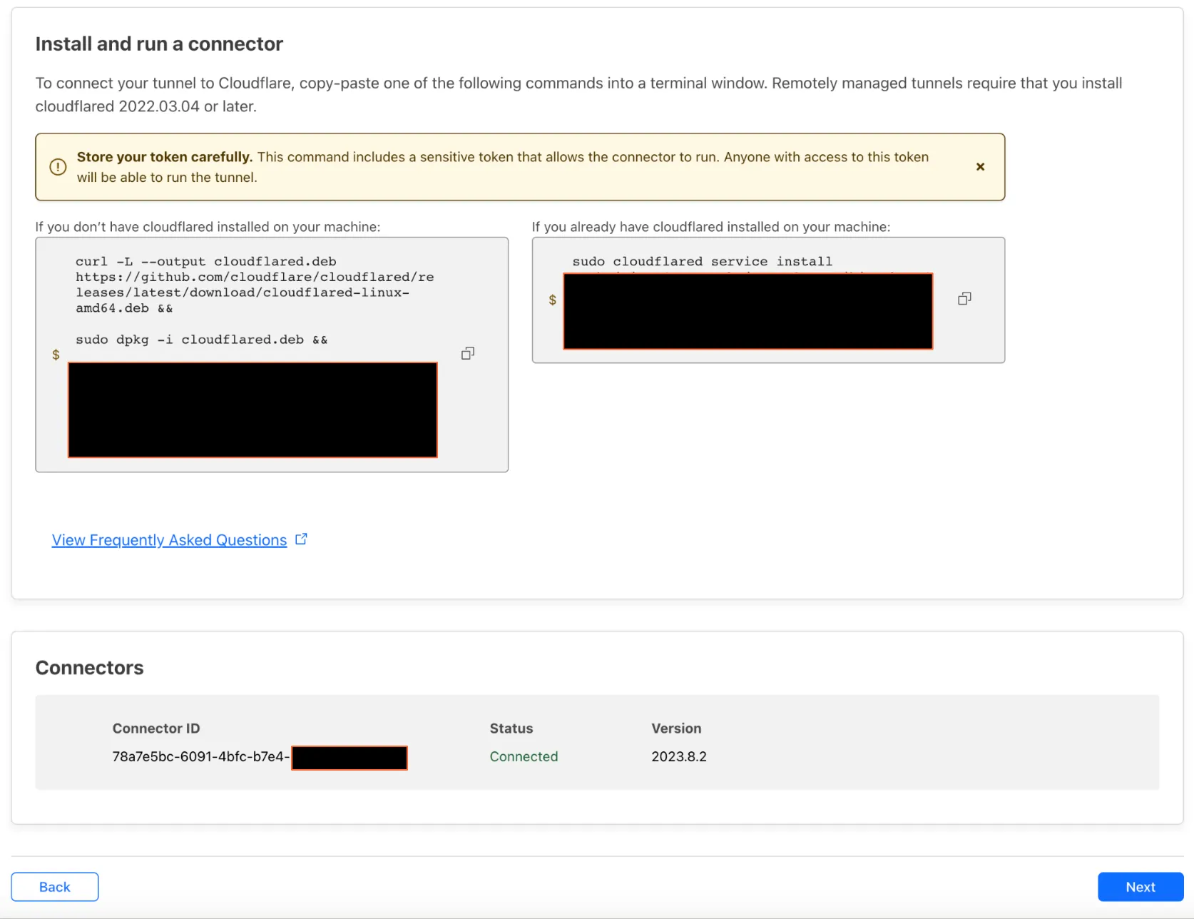 Figure 11: Cloudflare Tunnel Connectors showing in dashboard. On successful configuration, Cloudflare displays the Connectors and status of connection to Cloudflare network.